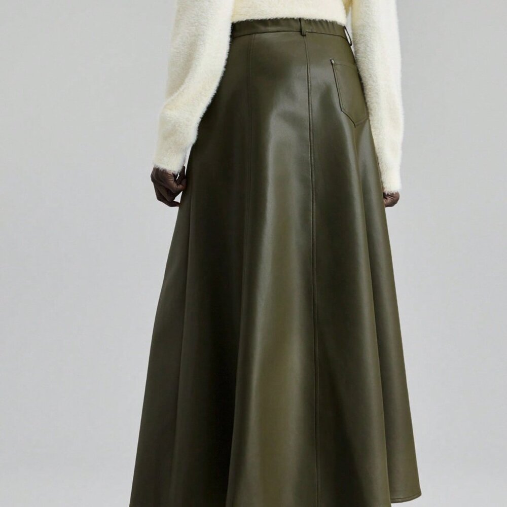 Army Green Elegant A-Line Women's Skirt - Picture 2 of 6